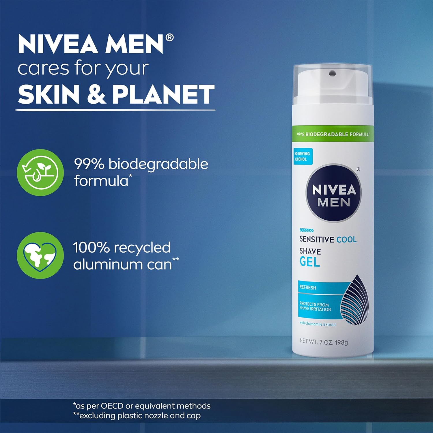 NIVEA MEN Sensitive Cool Shave Gel for Sensitive Skin, Alcohol Free Shaving Gel with Chamomile Extract, 7 Oz Can, Pack of 3 – Soothing Morning Self-Care Ritual for Men with Sensitive Skin