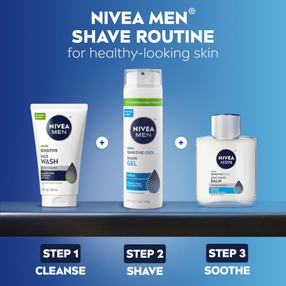 NIVEA MEN Sensitive Cool Shave Gel for Sensitive Skin, Alcohol Free Shaving Gel with Chamomile Extract, 7 Oz Can, Pack of 3 – Soothing Morning Self-Care Ritual for Men with Sensitive Skin