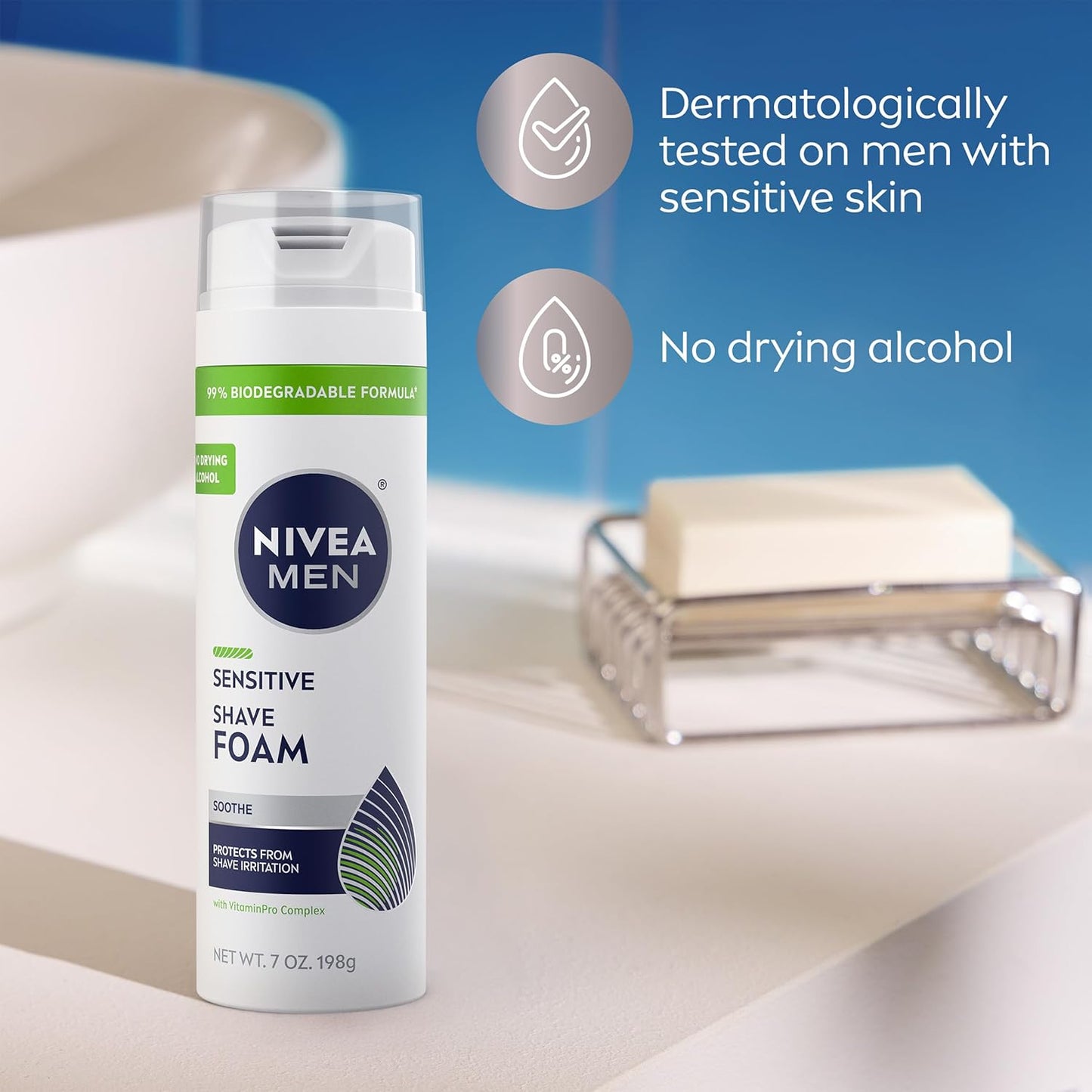 NIVEA MEN Sensitive Shave Foam – Dye-Free and Alcohol-Free Shaving Cream for Men with Reactive Skin