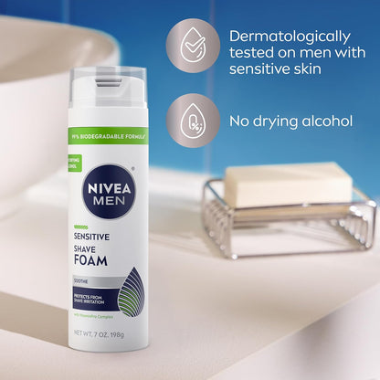 NIVEA MEN Sensitive Shave Foam – Dye-Free and Alcohol-Free Shaving Cream for Men with Reactive Skin