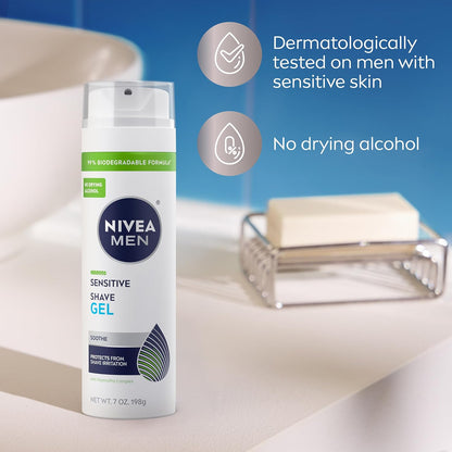 NIVEA MEN Sensitive Shave Gel – Daily Morning Shave Ritual for Sensitive Skin, VitaminPro Complex, 7 Oz Can, Pack of 3
