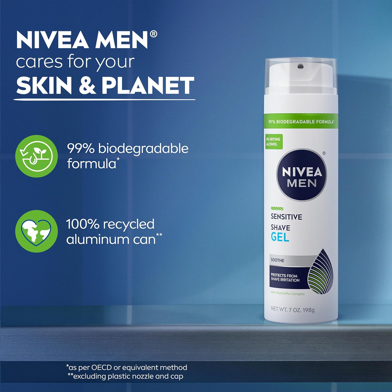 NIVEA MEN Sensitive Shave Gel – Daily Morning Shave Ritual for Sensitive Skin, VitaminPro Complex, 7 Oz Can, Pack of 3