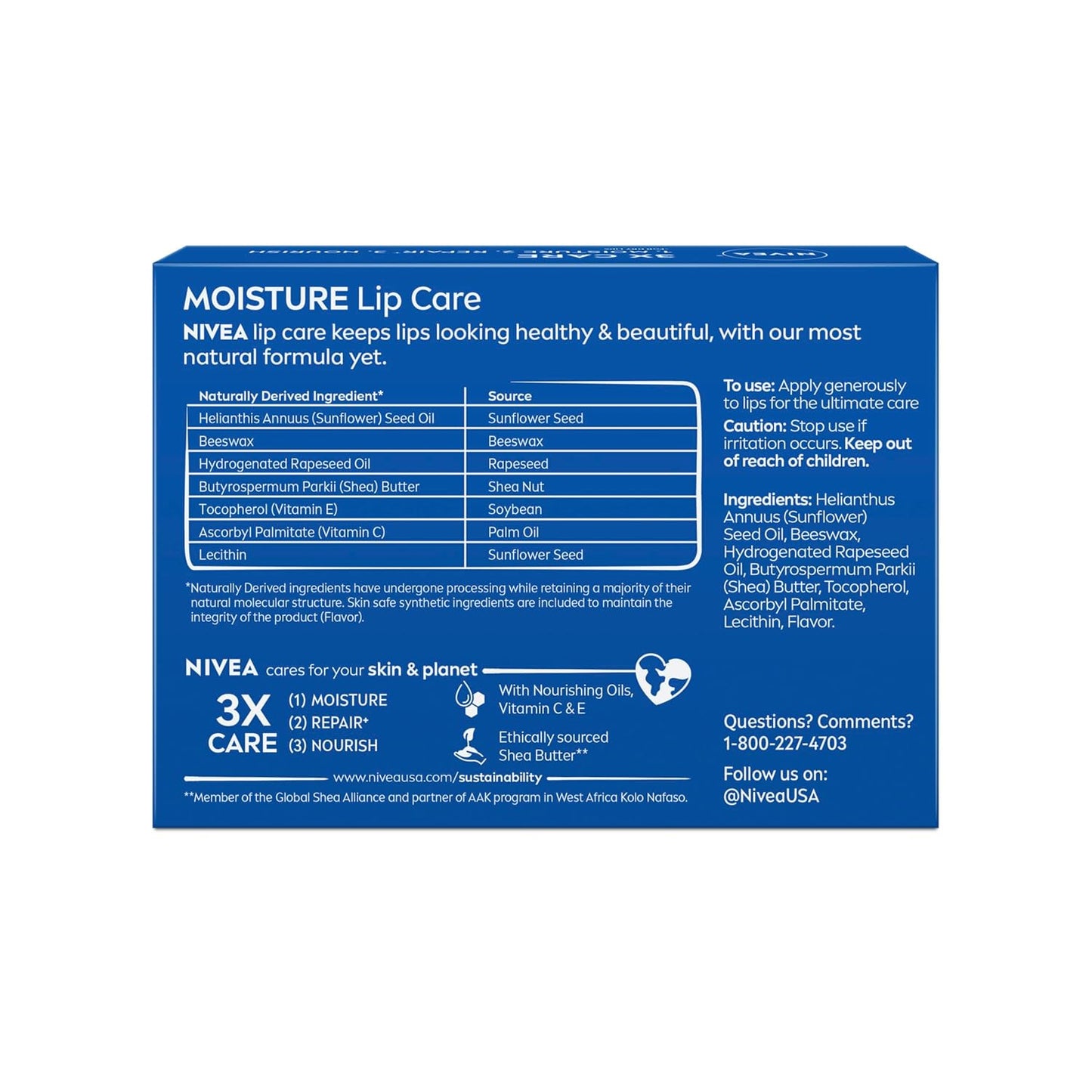 NIVEA Moisture Lip Care – Family-Safe Lip Balm for Shared Bathroom Use, Dye-Free and Dermatologist-Tested for Sensitive Skin