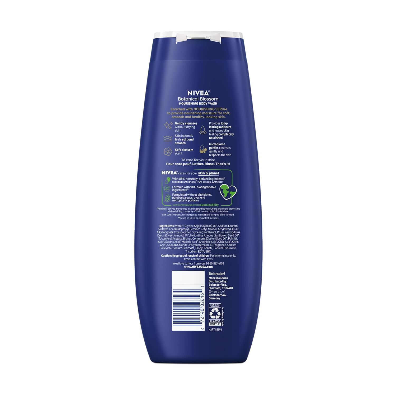 NIVEA Nourishing Botanical Blossom Body Wash for Women – Free From Parabens and Phthalates, Gentle Cleanser Safe for Sensitive Skin and Family Bathrooms
