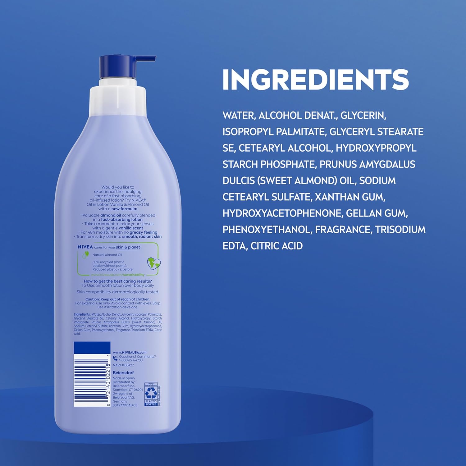 NIVEA Oil Infused Vanilla and Almond Oil Body Lotion – Vanilla Scented Stress-Relief Body Moisturizer for Meditation Spaces, 48-Hour Hydration