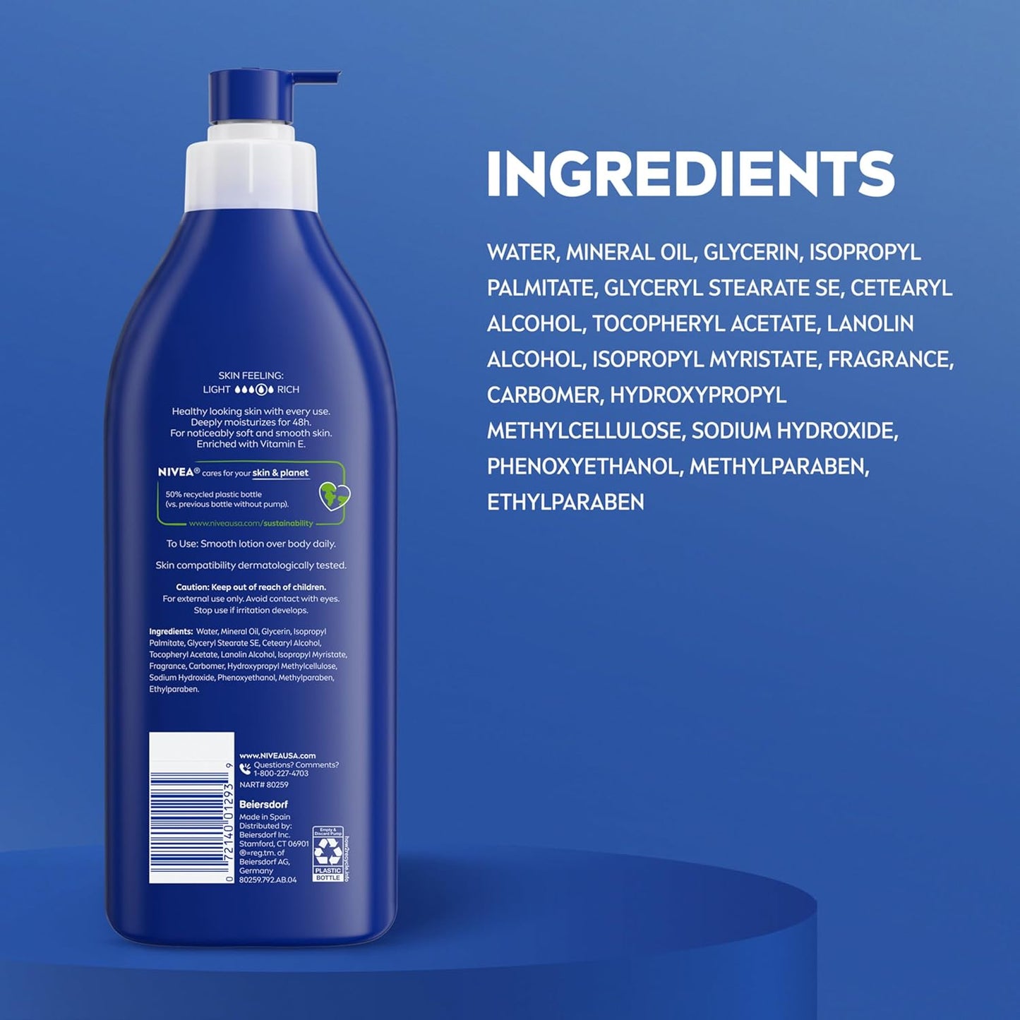 NIVEA Original Moisture Body Lotion with Vitamin E – Nightly Self-Care Ritual for Normal to Dry Skin, 16.9 Fl Oz Pump Bottle