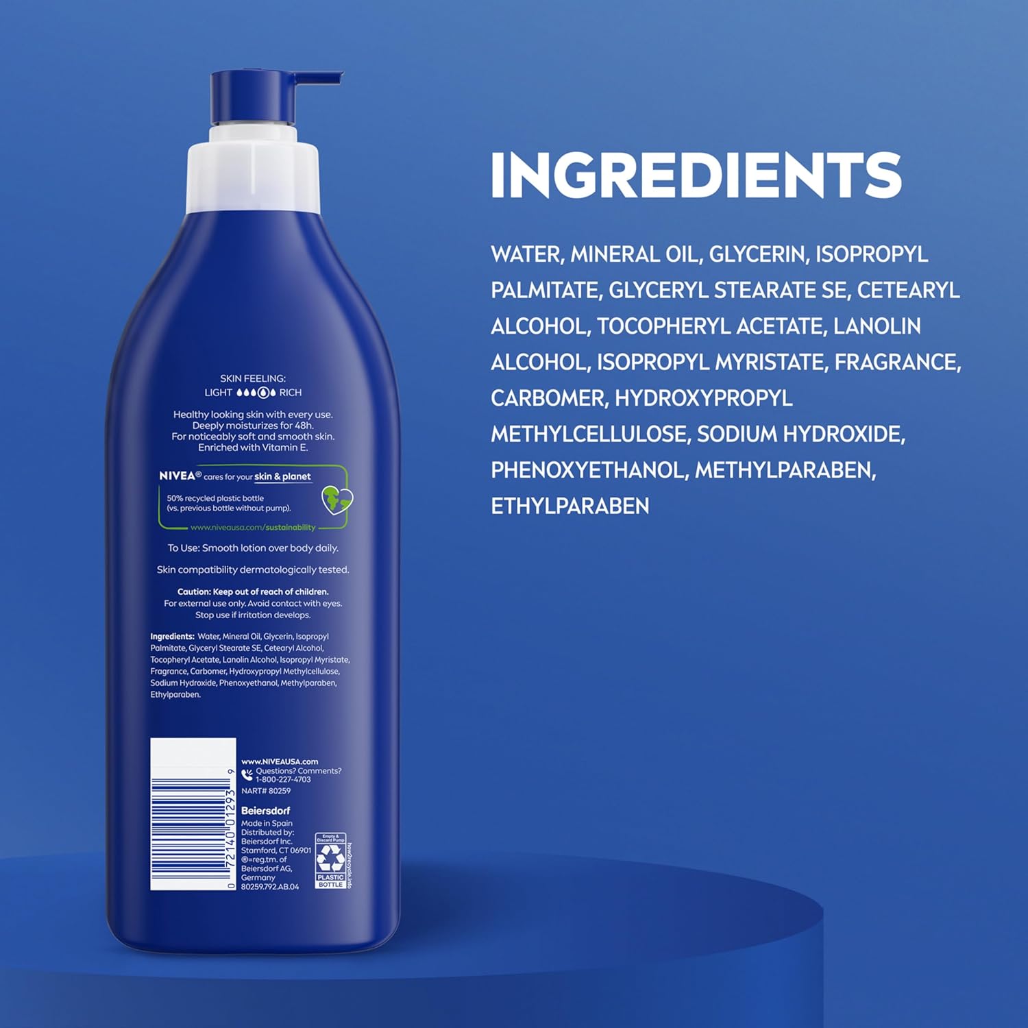 NIVEA Original Moisture Body Lotion with Vitamin E – Nightly Self-Care Ritual for Normal to Dry Skin, 16.9 Fl Oz Pump Bottle