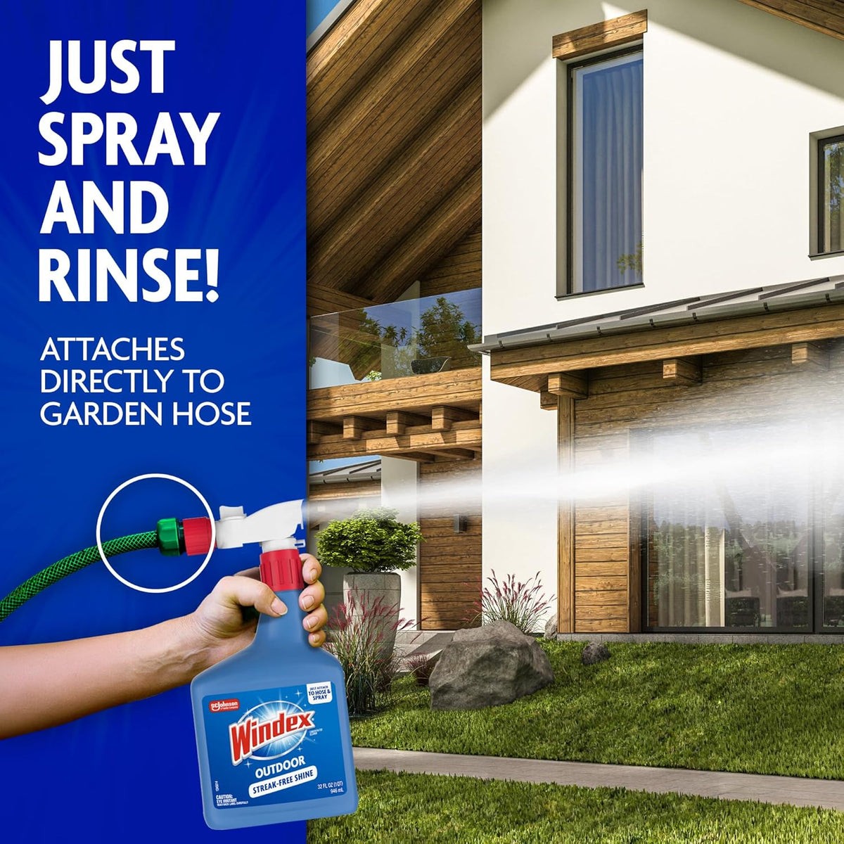 no-wipe application: spray, rinse, air-dry for streak-free finish