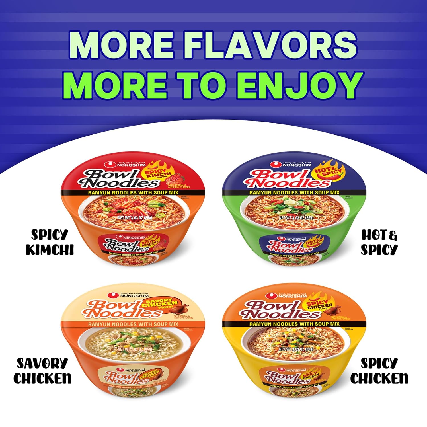 Nongshim Ramen Noodles, Gourmet Instant Ramen Bowl for Home Office Lunch, Microwavable Hot & Spicy Korean Noodles