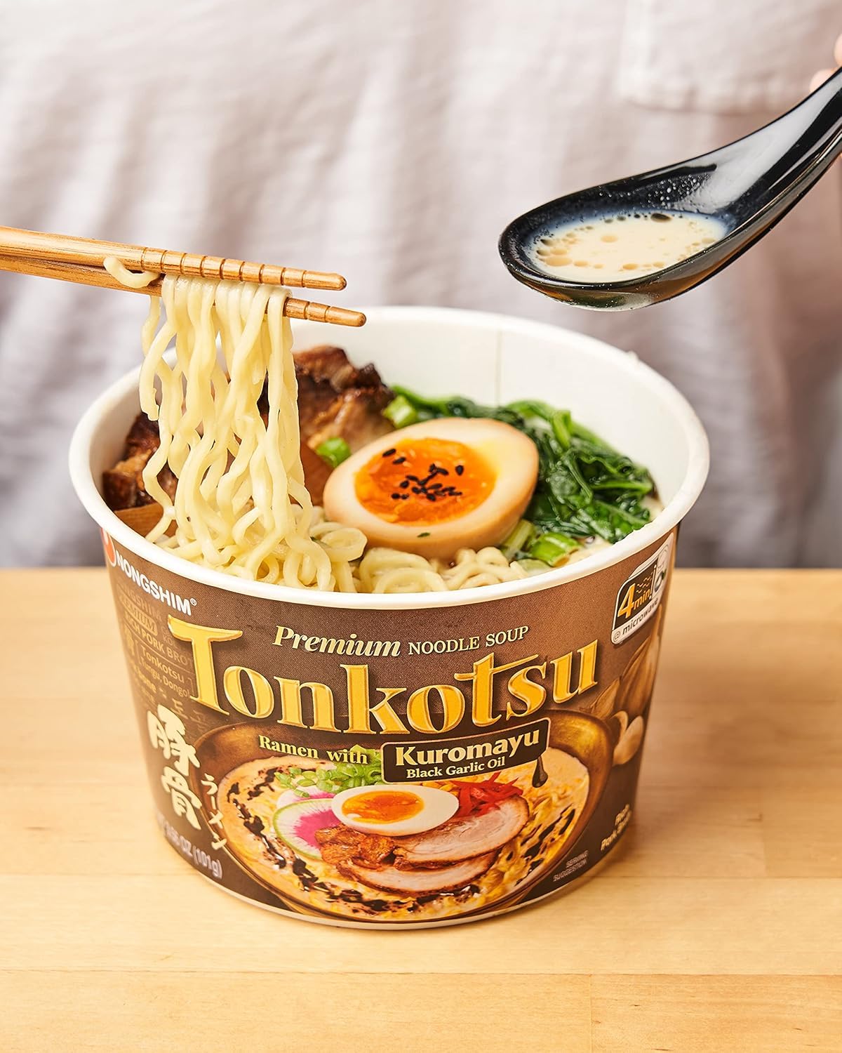 Nongshim Tonkotsu Ramen with Kuromayu Noodle Big Bowl, 3.56 Ounce (Pack Of 6) – Quick Desk Lunch for Busy Office Professionals, Ready in 3 Minutes