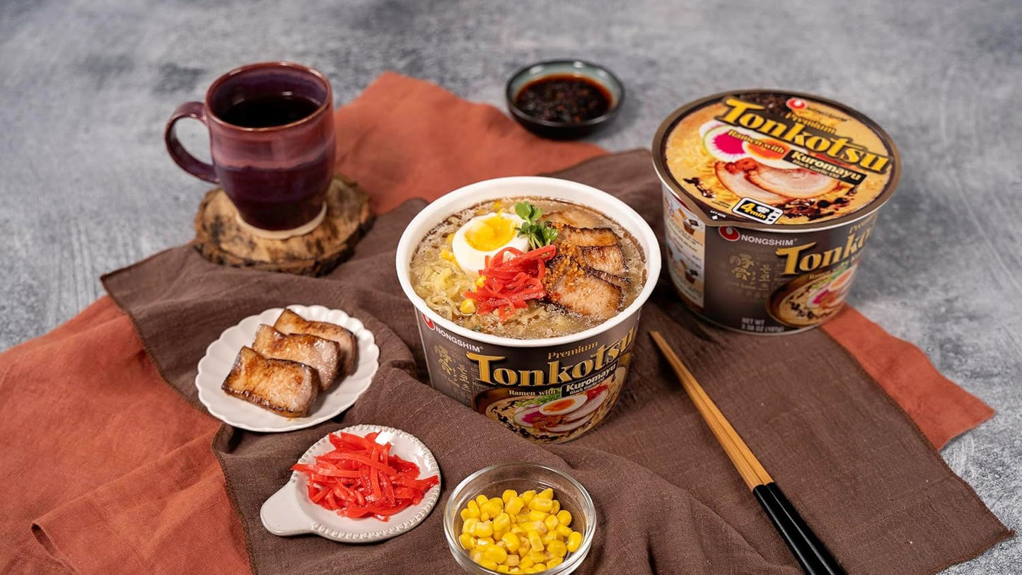 Nongshim Tonkotsu Ramen with Kuromayu Noodle Big Bowl, 3.56 Ounce (Pack Of 6) – Quick Desk Lunch for Busy Office Professionals, Ready in 3 Minutes