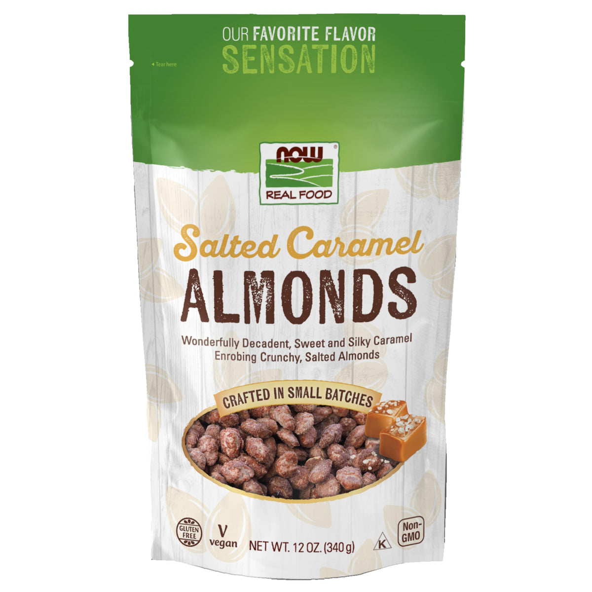 NOW Foods, Salted Caramel Almonds, Dry Roasted, Crafted in Small Batches, 12-Ounce (340 g)
