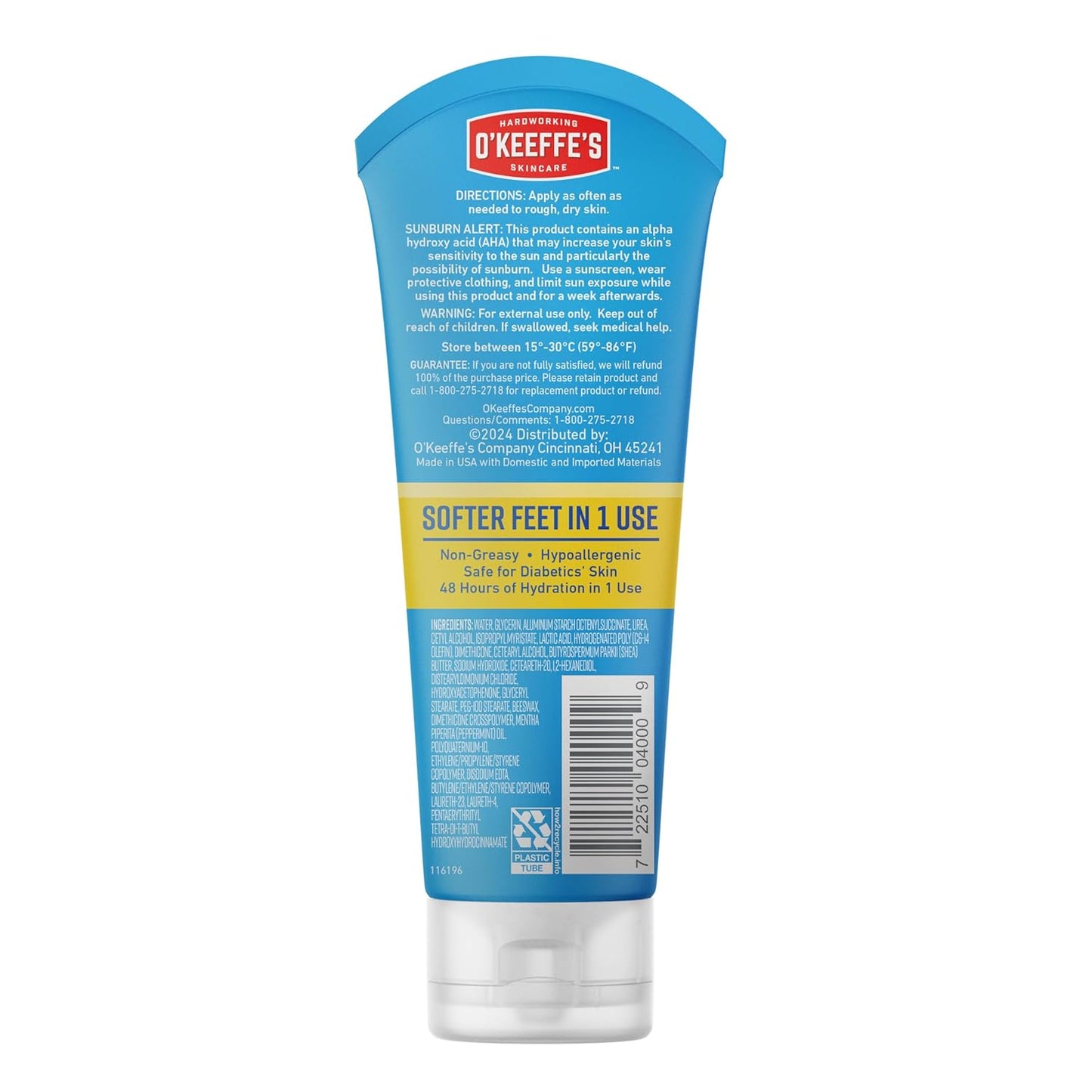 O'Keeffe's for Healthy Feet Intense Renewal Cream – Diabetic-Safe and Sensitive-Skin Foot Care, Hypoallergenic Unscented Non-Greasy Formula, 3 oz