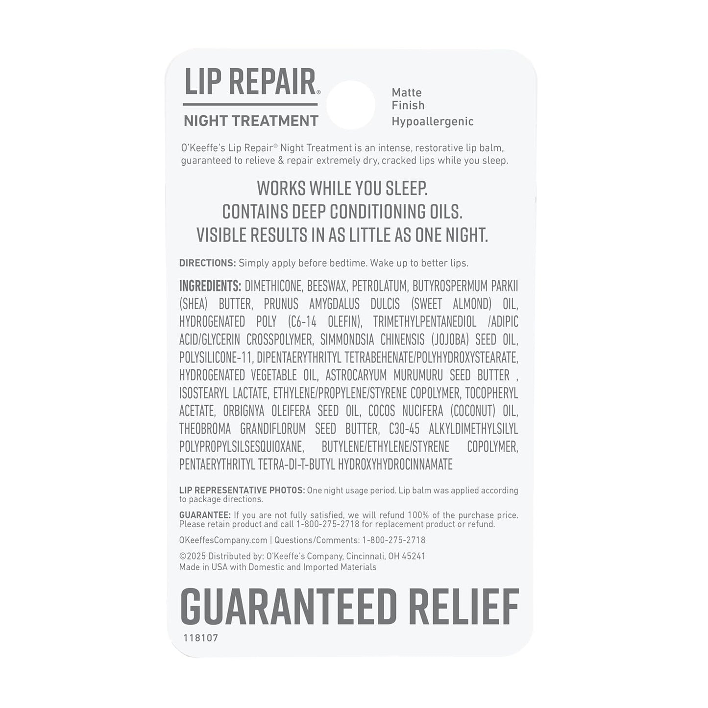 O'Keeffe's Lip Repair Night Treatment – Soothing Bedtime Ritual for Severely Dry, Cracked Lips