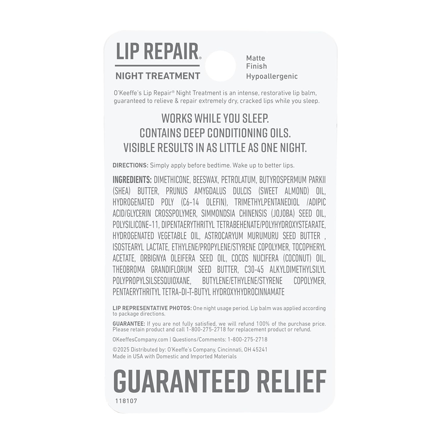O'Keeffe's Lip Repair Night Treatment – Soothing Bedtime Ritual for Severely Dry, Cracked Lips