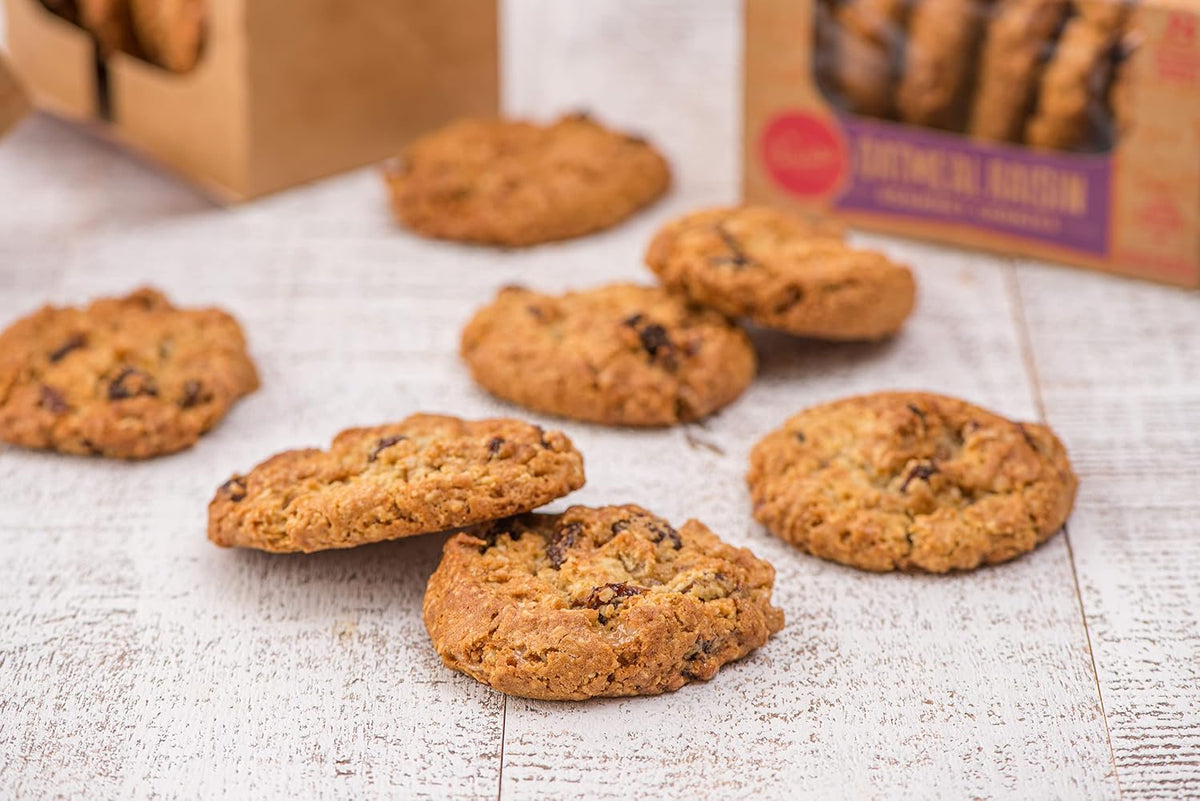 oatmeal raisin base with toffee candy pieces and chocolate chunks
