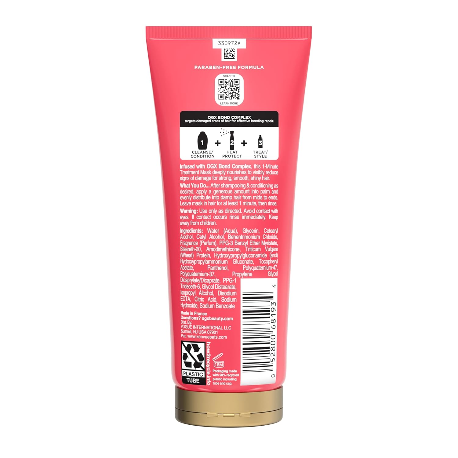 OGX Bond Protein Repair 1-Minute Treatment Mask – Quick Shower Repair for Busy Professionals at Home
