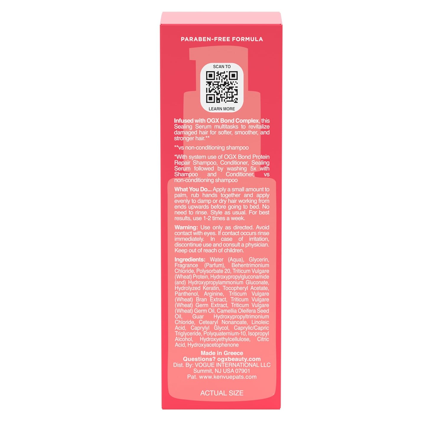 OGX Bond Protein Repair Sealing Serum – Streamlined Overnight Treatment for an Uncluttered Vanity, 1.7 fl oz