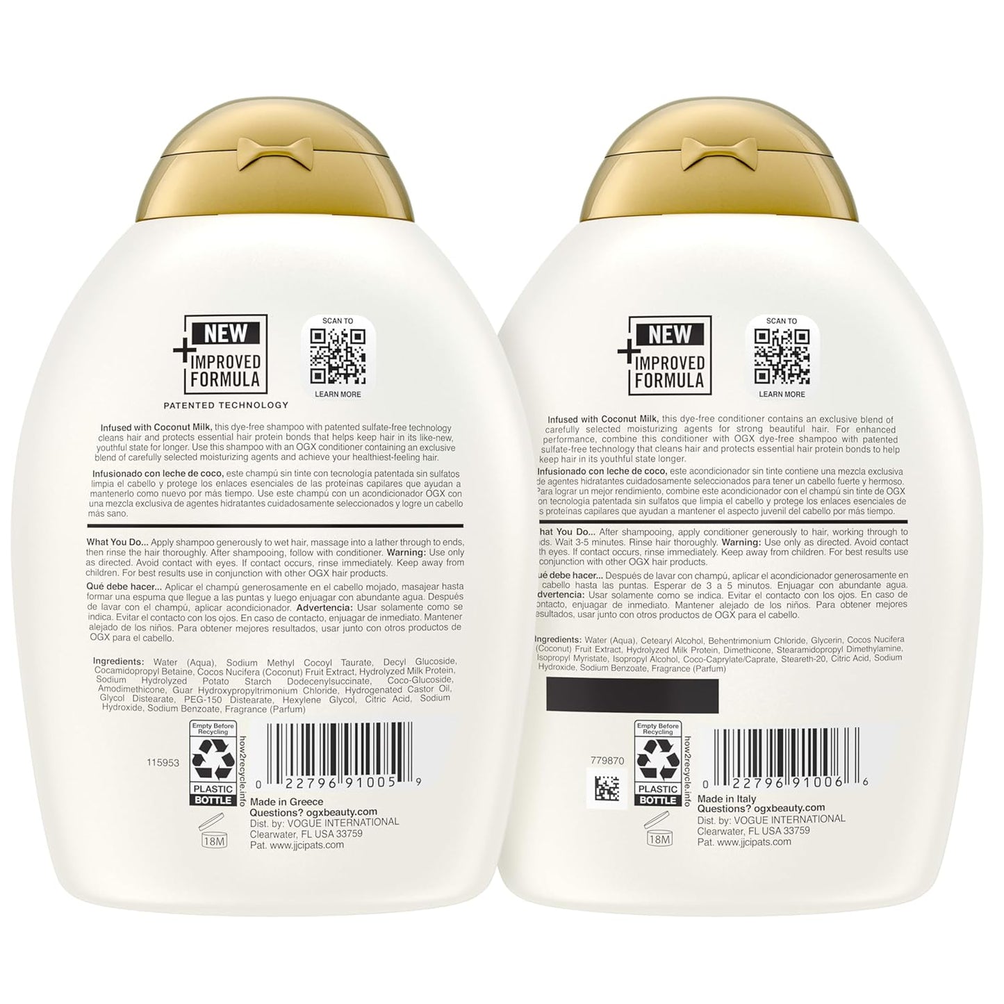 OGX Coconut Milk Shampoo & Conditioner Set – Premium Hydrating Hair Care for an Elevated Home Vanity, Salon-Quality Cleansing Duo