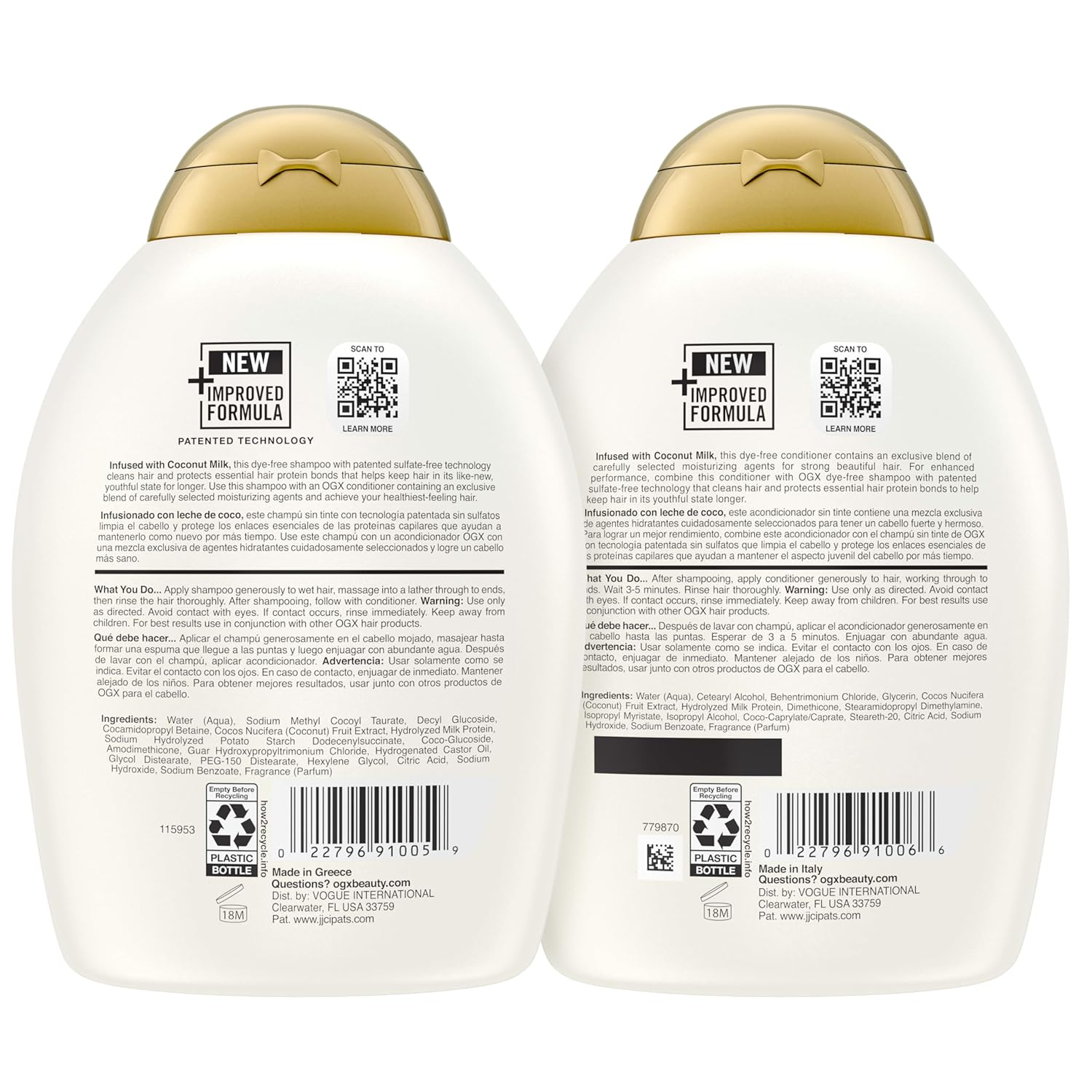 OGX Coconut Milk Shampoo & Conditioner Set – Premium Hydrating Hair Care for an Elevated Home Vanity, Salon-Quality Cleansing Duo