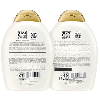 OGX Coconut Milk Shampoo & Conditioner Set – Premium Hydrating Hair Care for an Elevated Home Vanity, Salon-Quality Cleansing Duo