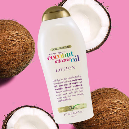 OGX Coconut Miracle Oil Body Lotion – Premium Vanilla Bean and Tiare Infused Cream for Elevated Bathroom Countertop Display