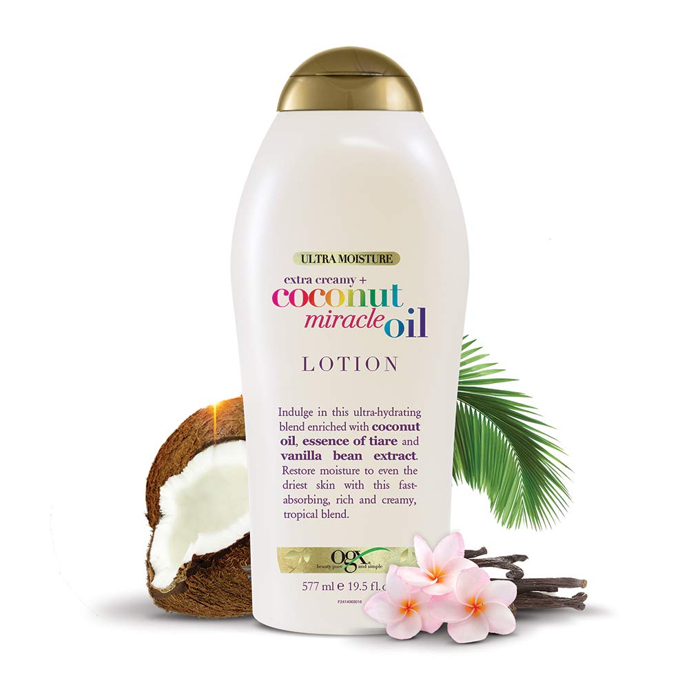 OGX Coconut Miracle Oil Body Lotion – Premium Vanilla Bean and Tiare Infused Cream for Elevated Bathroom Countertop Display
