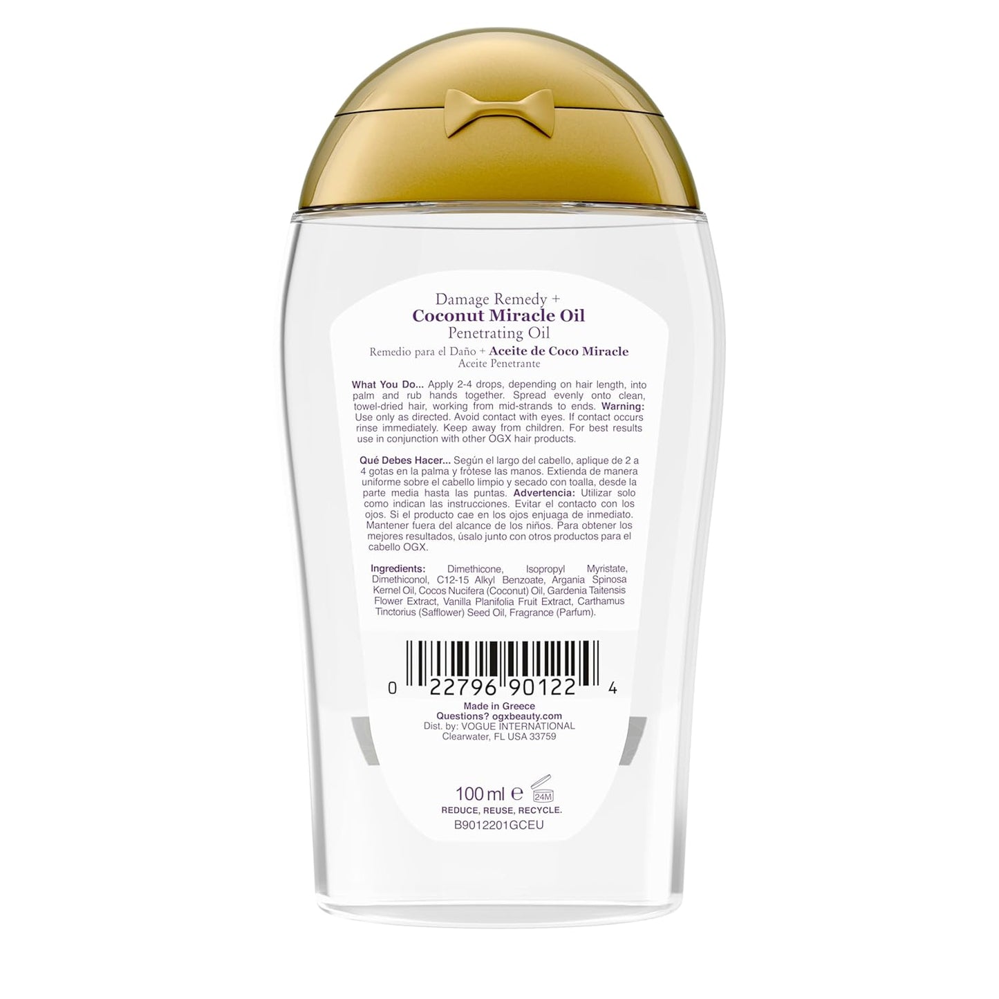 OGX Coconut Miracle Oil – Calming Self-Care Treatment for Coarse, Thick Hair, 3.3 Fl Oz