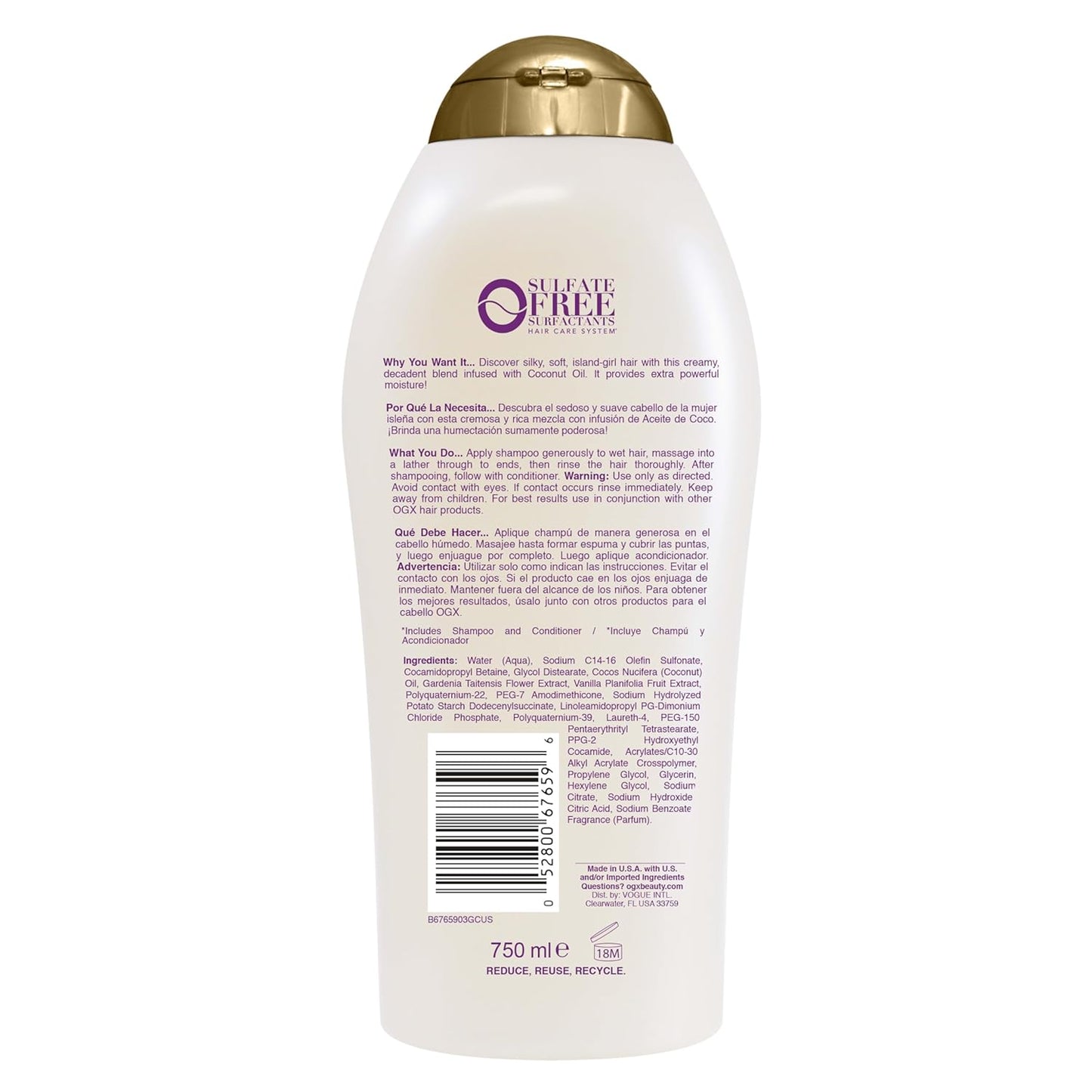 OGX Coconut Miracle Oil Shampoo – Mindful Shower Experience with Coconut Milk and Tangerine Scent, Sulfate-Free Repair for Frizzy Strands
