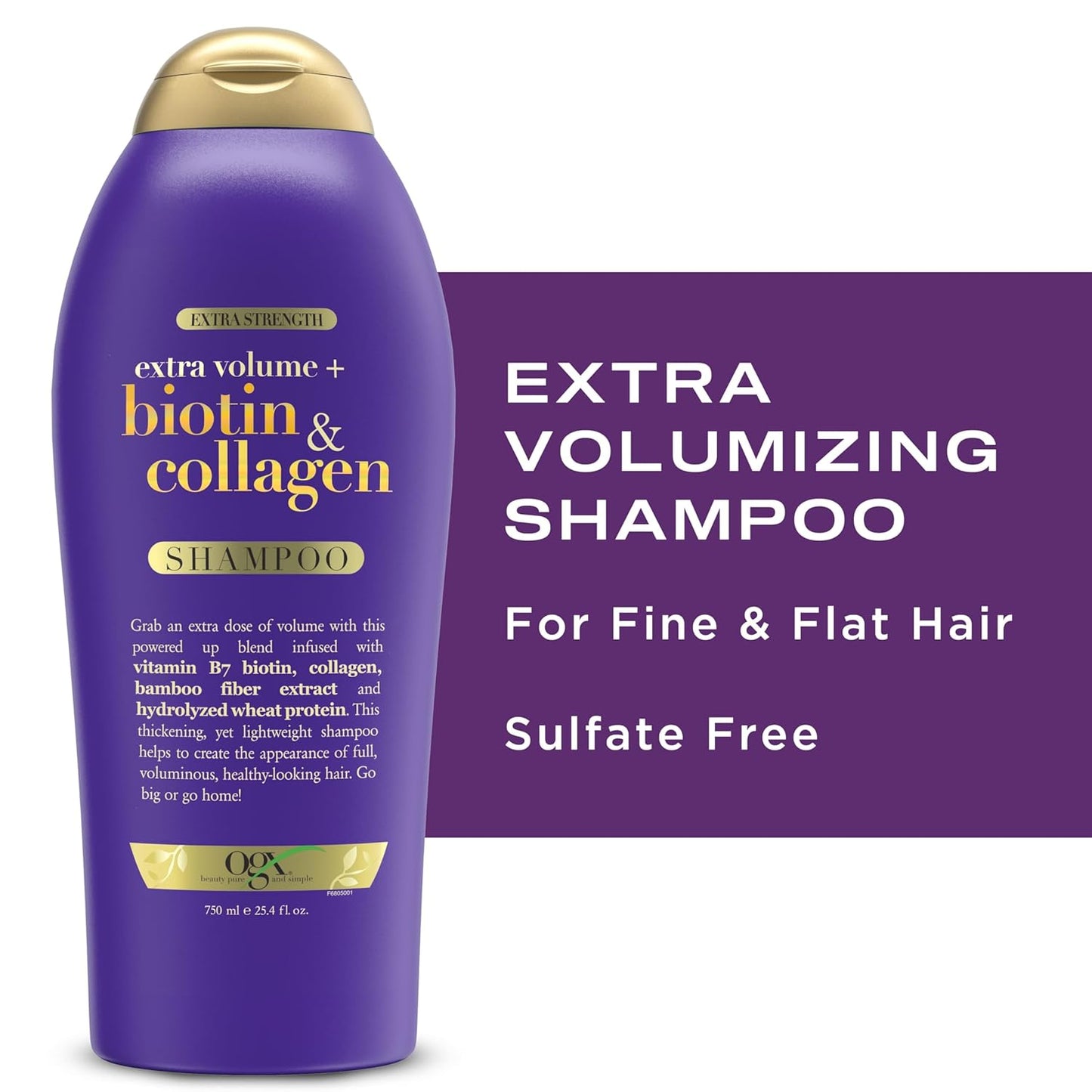 OGX Extra Strength Biotin & Collagen Shampoo – Paraben-Free, Color-Safe Volume for Sensitive Scalps, 25.4 fl oz