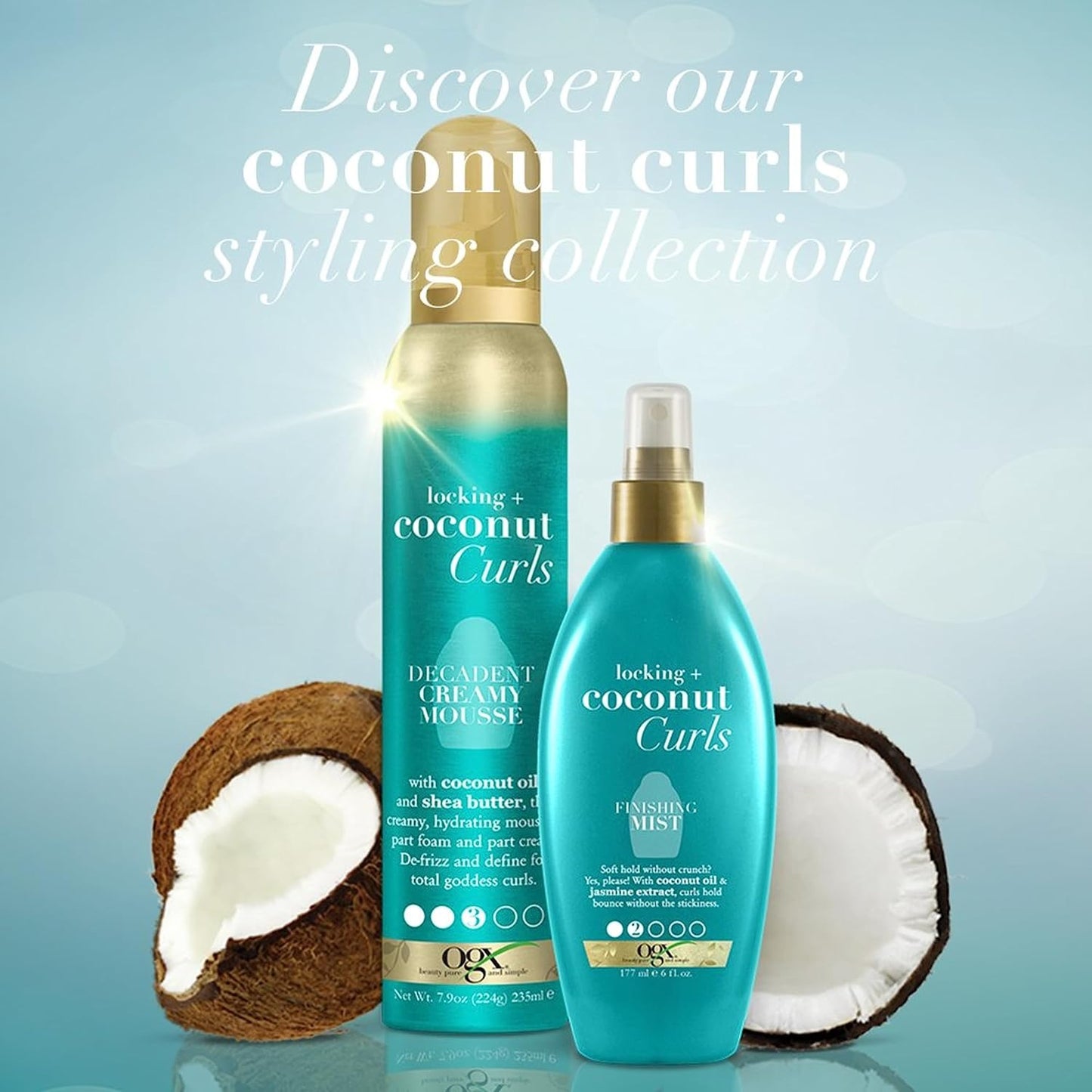 OGX Locking + Coconut Curls Creamy Mousse – Curly Hair Care Birthday Gift for Her, 7.9 Ounce