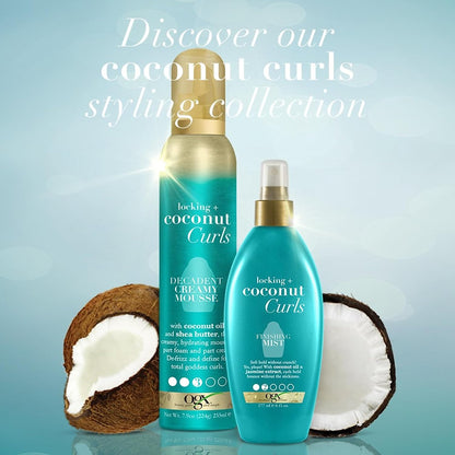 OGX Locking + Coconut Curls Creamy Mousse – Curly Hair Care Birthday Gift for Her, 7.9 Ounce