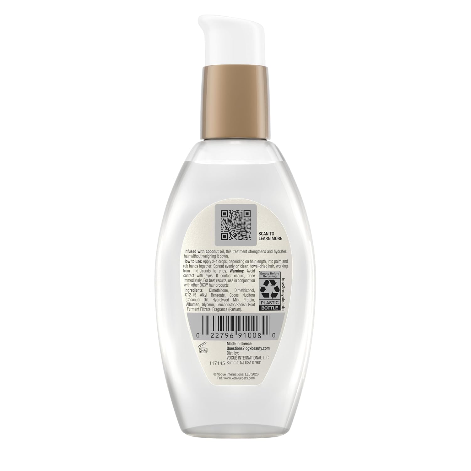 OGX Nourishing + Coconut Milk Anti-Breakage Serum, 4 Fl Oz – Tropical Coconut, White Peach, and Shea Butter Scented Hair Treatment