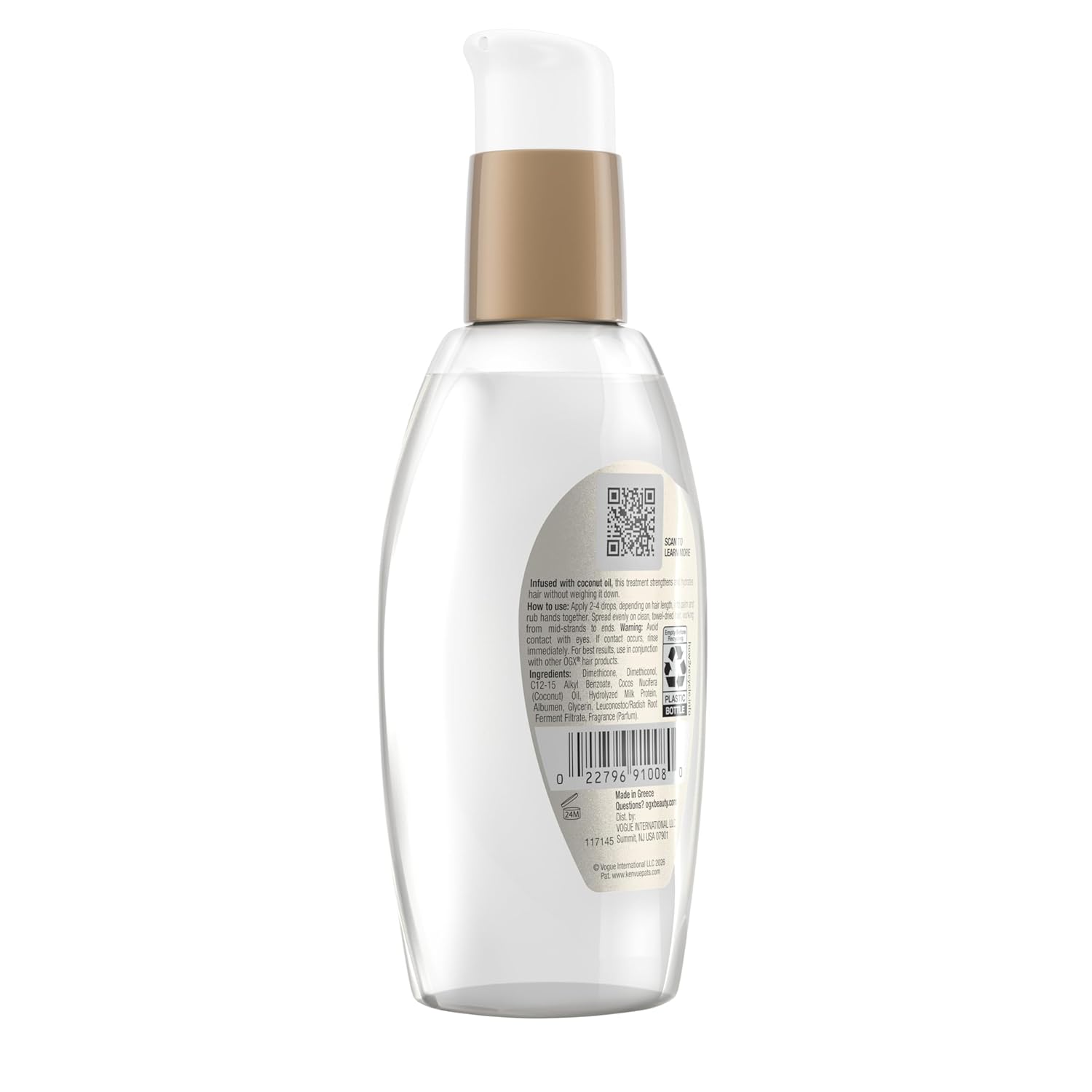 OGX Nourishing + Coconut Milk Anti-Breakage Serum, 4 Fl Oz – Tropical Coconut, White Peach, and Shea Butter Scented Hair Treatment