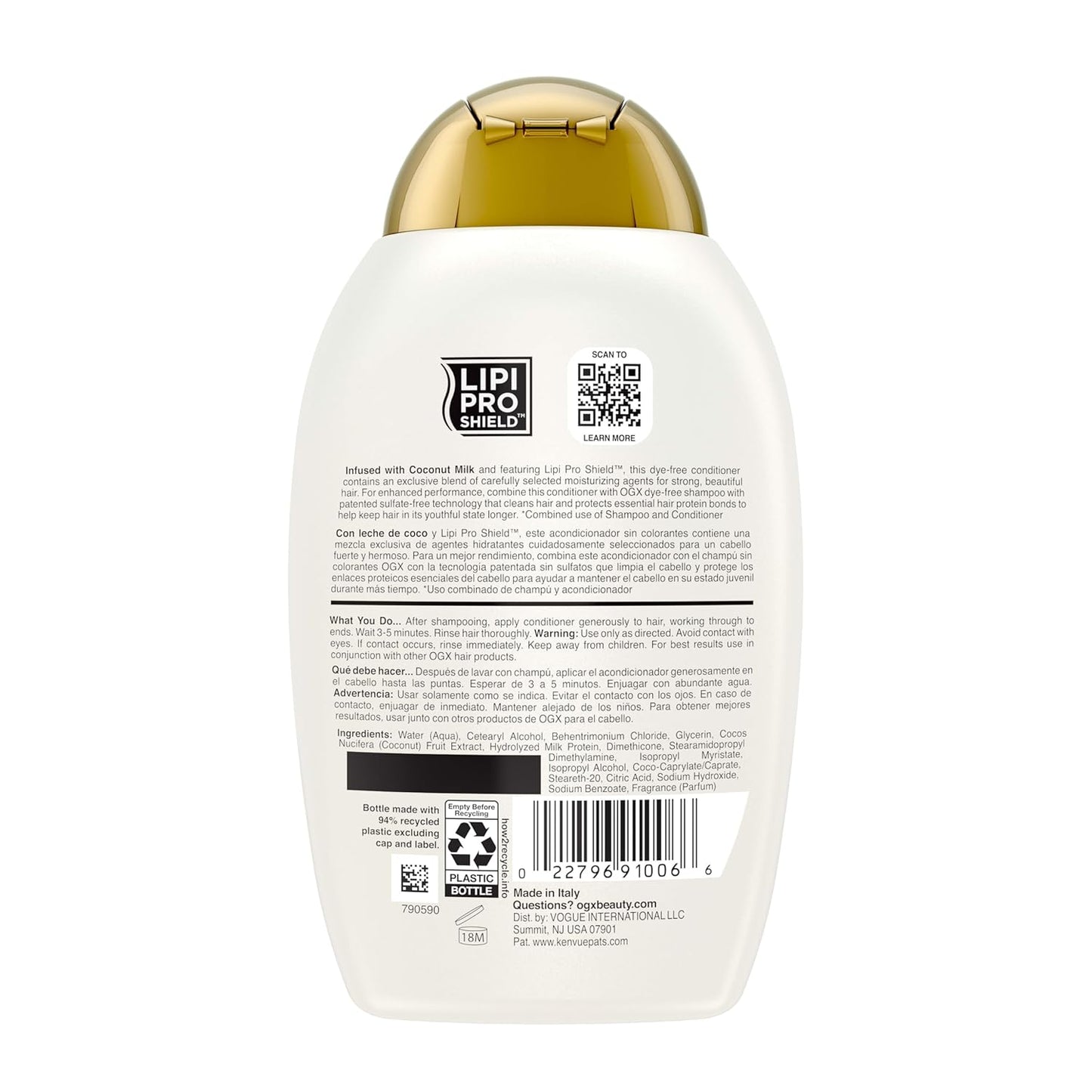 OGX Nourishing + Coconut Milk Conditioner – Premium Hair Repair Treatment, Salon-Quality Hydration with LipiPro Shield