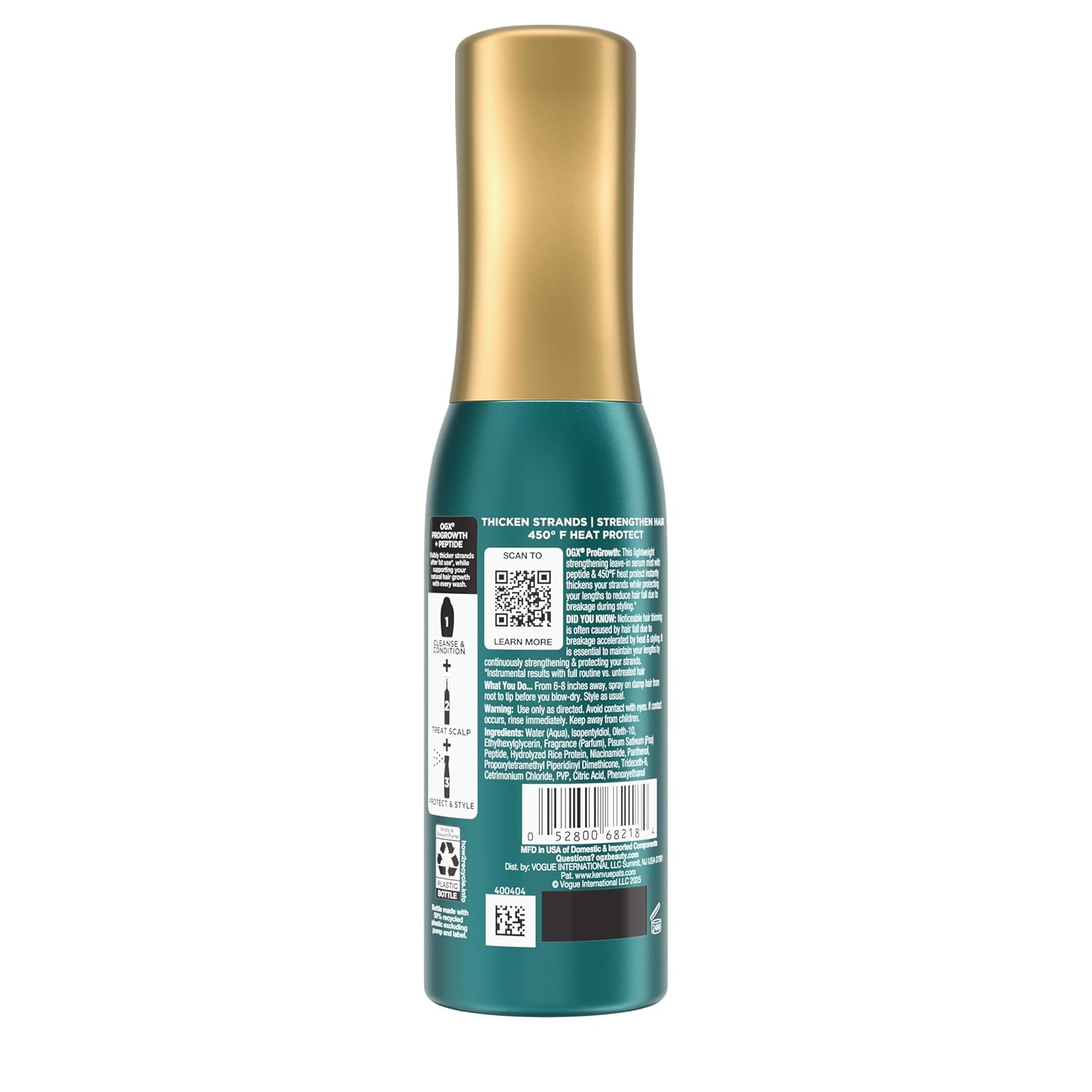 OGX ProGrowth + Peptide Serum Mist – Clean-Beauty Volumizer for an Uncluttered Vanity, 6.5 fl oz