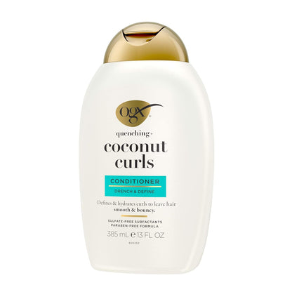 OGX Quenching + Coconut Curls Conditioner – Premium Curl-Defining Hair Treatment, 13 fl oz, Elegant Single Bottle