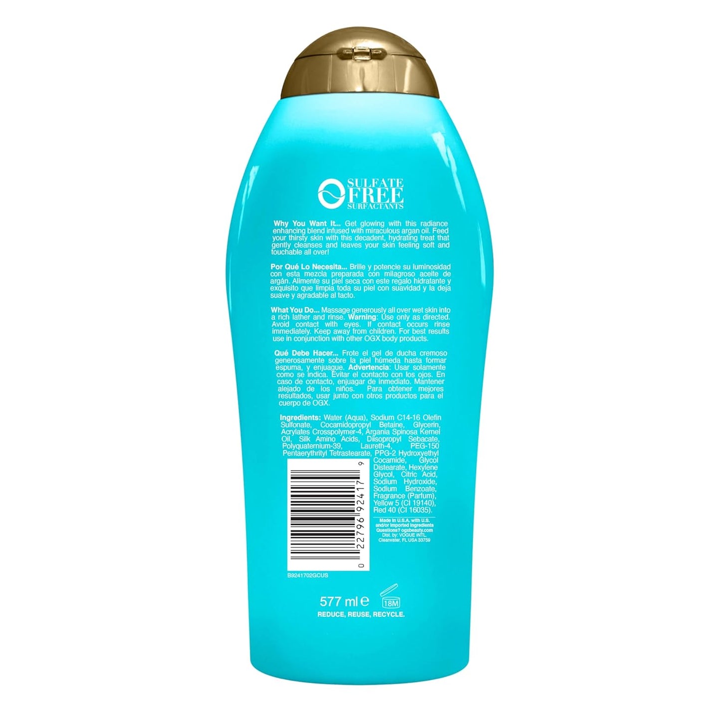 OGX Radiant Glow Argan Oil Body Wash – Premium Cold-Pressed Beauty Cleanser for an Elevated Home Spa, 19.5 fl oz