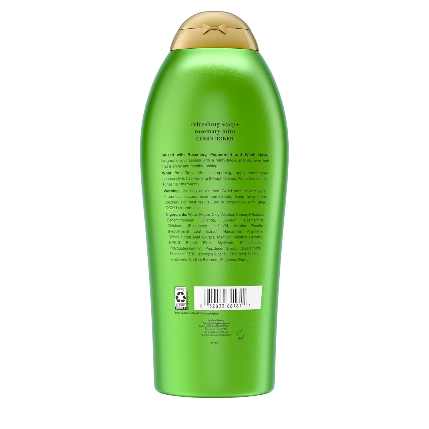 OGX Refreshing Scalp + Rosemary Mint Conditioner – Streamlined Daily Hair Care for Clutter-Free Bathrooms, 25.4 fl oz