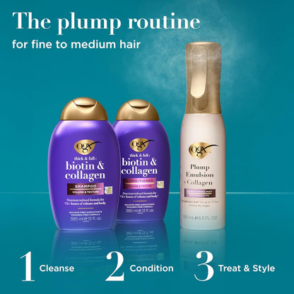 OGX Thick & Full + Biotin and Collagen – Simple Daily Volumizing Shampoo and Conditioner Set, Sulfate-Free 13 fl oz 2 Pack