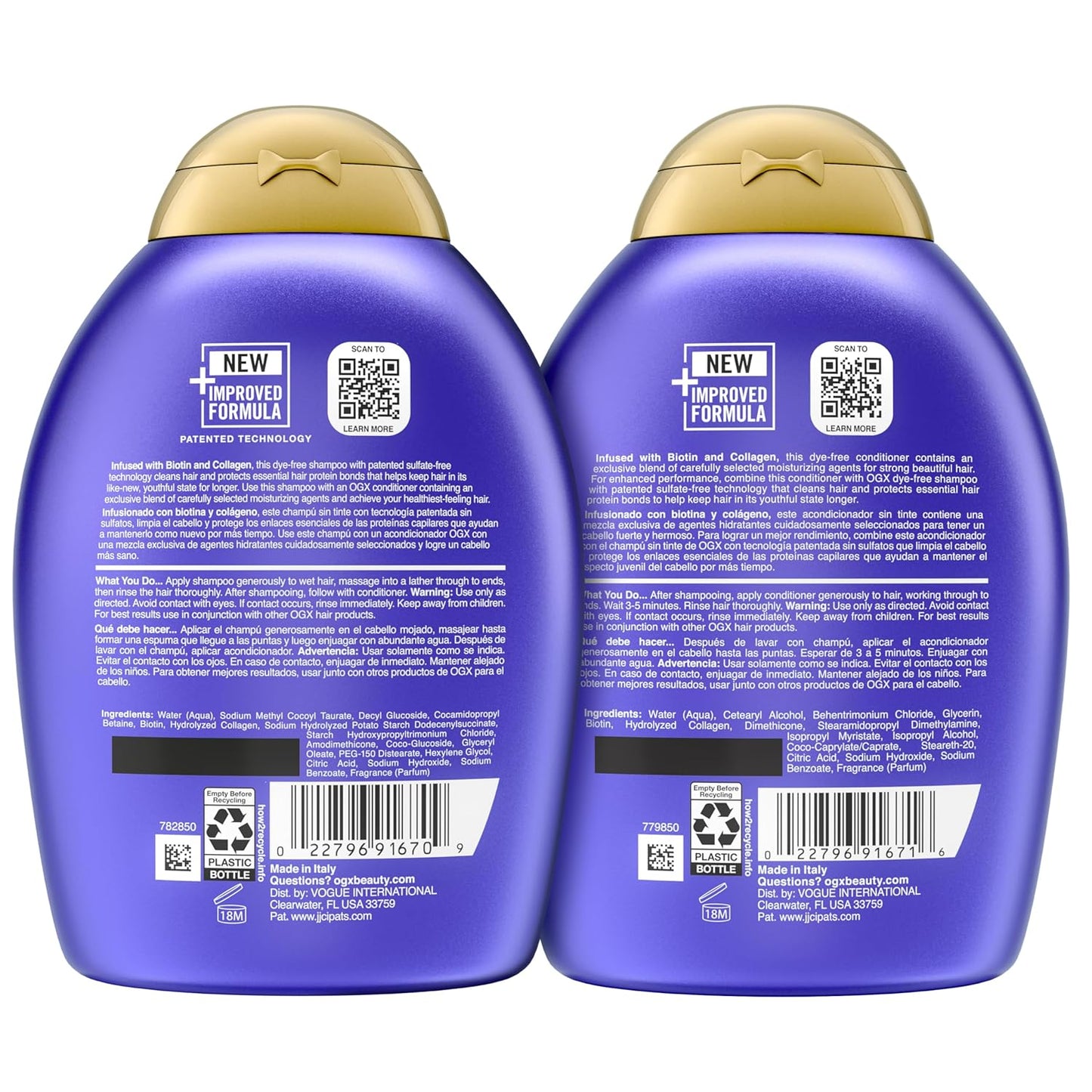 OGX Thick & Full + Biotin and Collagen – Simple Daily Volumizing Shampoo and Conditioner Set, Sulfate-Free 13 fl oz 2 Pack