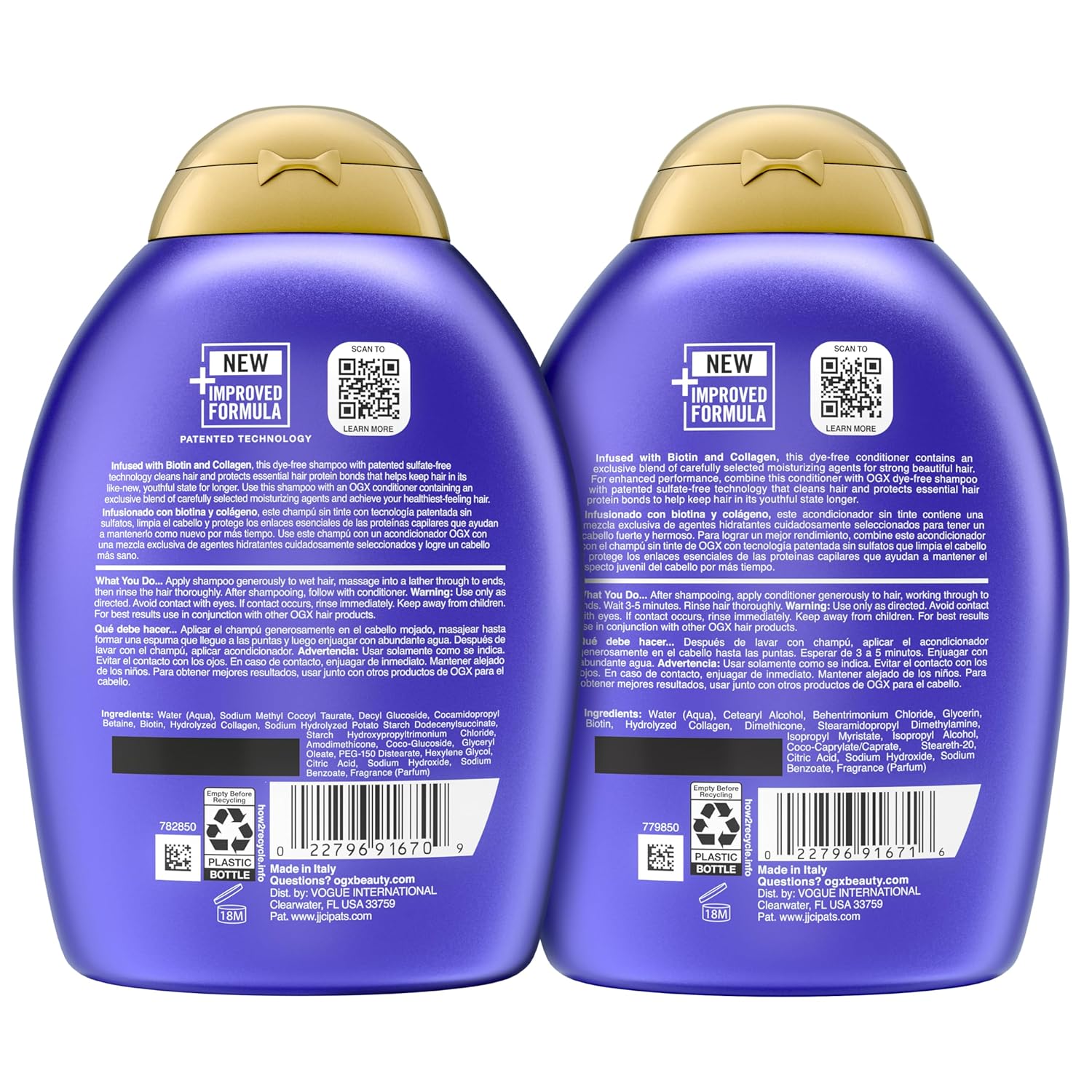 OGX Thick & Full + Biotin and Collagen – Simple Daily Volumizing Shampoo and Conditioner Set, Sulfate-Free 13 fl oz 2 Pack