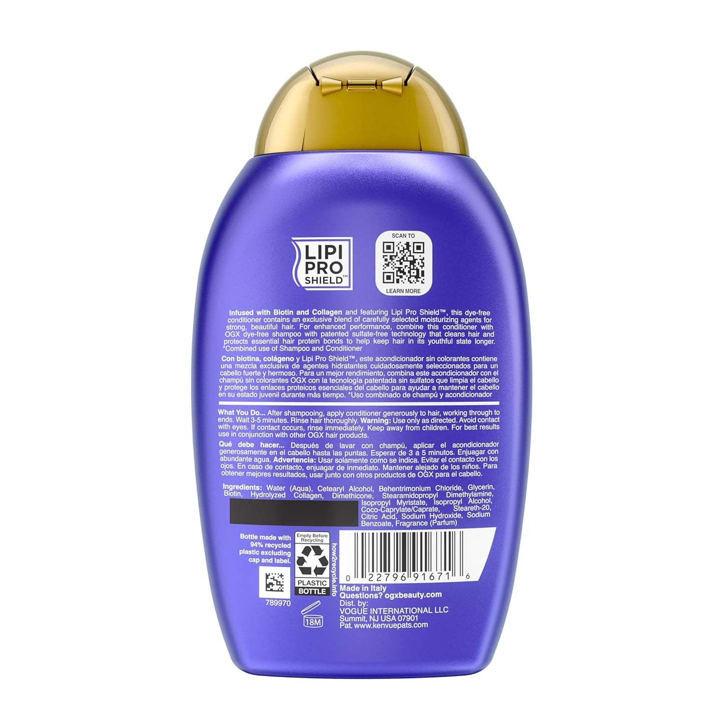 OGX Thick & Full Biotin & Collagen Volumizing Conditioner – Streamlined Shower Staple for Fine Hair, Clean Ingredient List, 13 fl oz