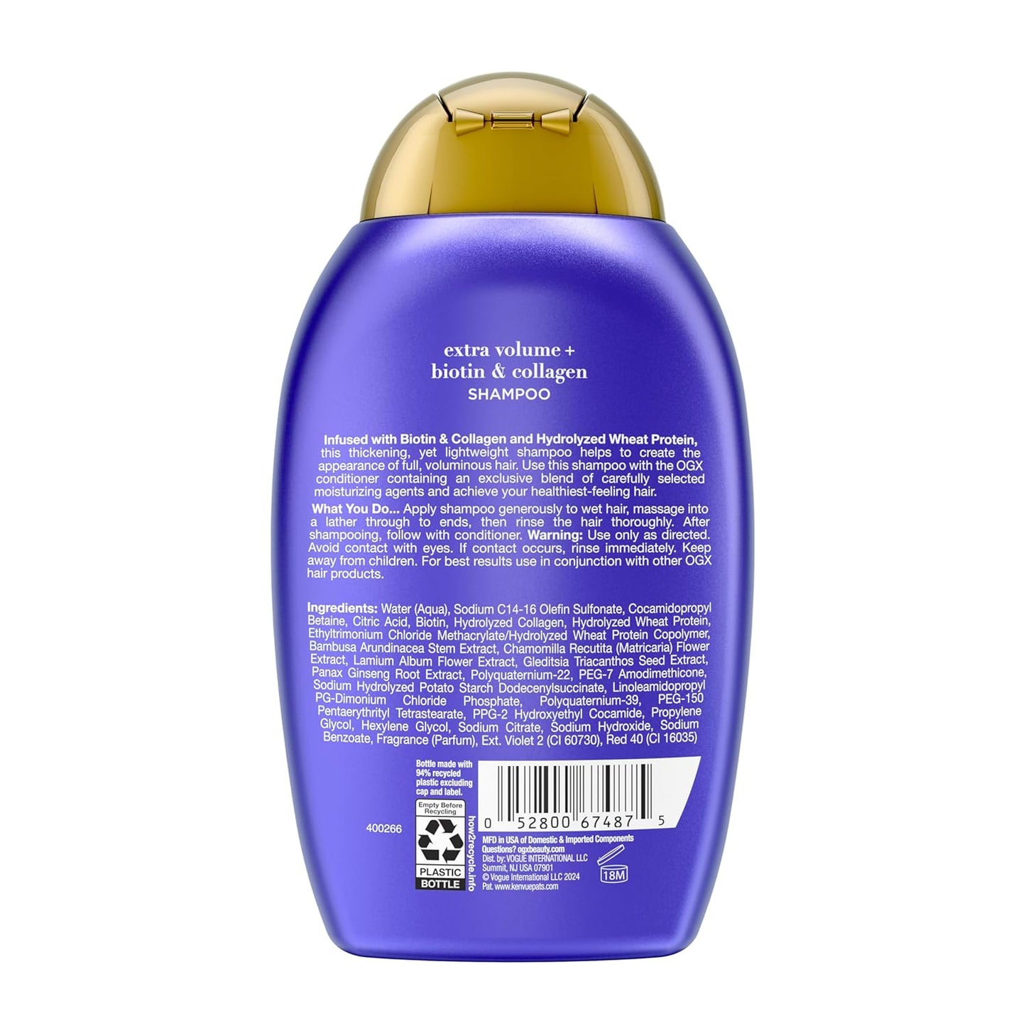 OGX Thick & Full + Biotin Collagen Volumizing Shampoo for Fine Hair – Premium Hair-Spa Wash for Fuller-Looking Strands, Bamboo & Collagen, 13 Fl Oz