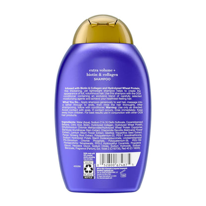 OGX Thick & Full + Biotin Collagen Volumizing Shampoo for Fine Hair – Premium Hair-Spa Wash for Fuller-Looking Strands, Bamboo & Collagen, 13 Fl Oz