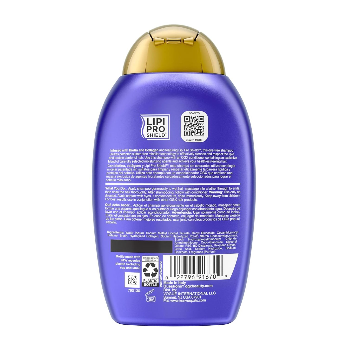 OGX Thick & Full Biotin & Collagen Volumizing Shampoo – Premium Volumizing Treatment for the Elevated Vanity, 13 fl oz