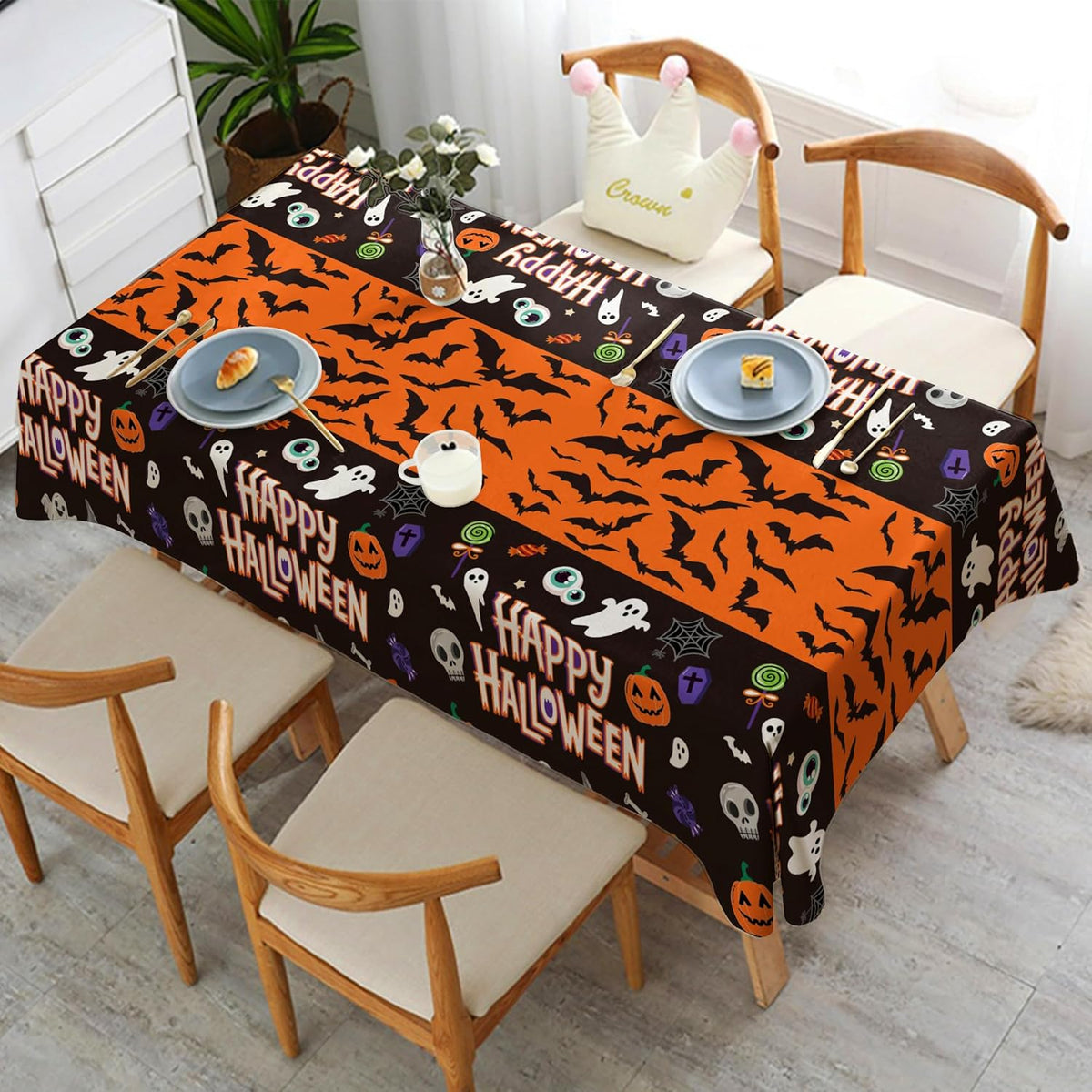 OHOME Halloween Party Tablecloth Bundle – Reusable Holiday Linens for Living Room and Entryway Displays