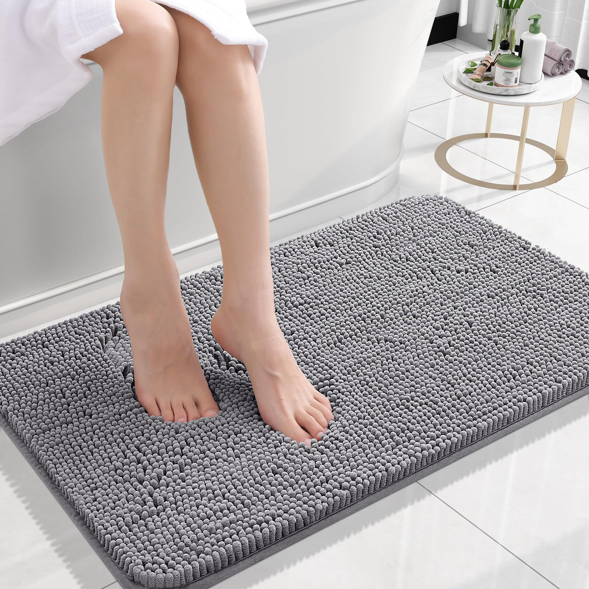 OLANLY Bathroom Rugs 24x16, Extra Soft Absorbent Chenille Bath Rugs, Rubber Backing Quick Dry, Machine Washable Bath Mats for Bathroom Floor, Tub and Shower, Home Decor Accessories, Grey