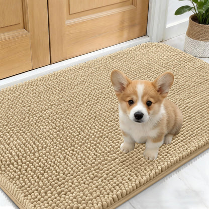 OLANLY Dog Door Mat for Muddy Paws 24x16, Absorbs Moisture and Dirt, Absorbent Non-Slip Washable Doormat, Quick Dry Chenille Mud Mat for Dogs, Entry Indoor Entryway Carpet for Inside Floor, Beige