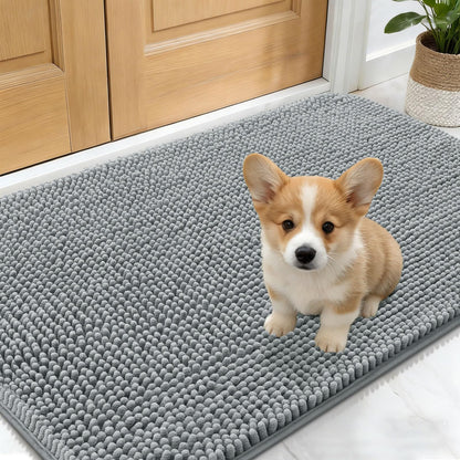 OLANLY Dog Door Mat for Muddy Paws 24x16, Absorbs Moisture and Dirt, Absorbent Non-Slip Washable Doormat, Quick Dry Chenille Mud Mat for Dogs, Entry Indoor Entryway Carpet for Inside Floor, Grey